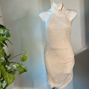 NWOT Holiday Sequin Cowl neck Backless Dress